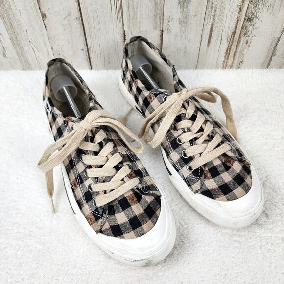Rocket Dog Lace Up Check Sneakers Tan Brown Size 9.5 - Picture 1 of 9